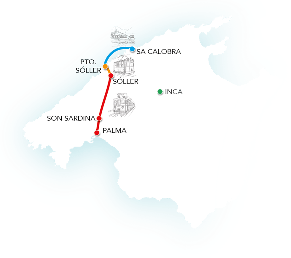 Dibujo mapa Mallorca con el trayecto de la vuelta guiada